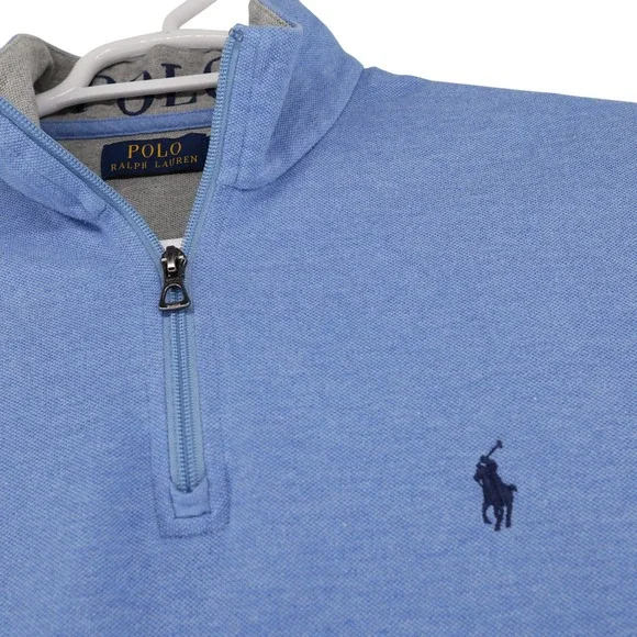 Polo Ralph Lauren Mens Blue Cotton Pique Quarter Zip Pullover Sweater Large LG - Picture 6 of 10